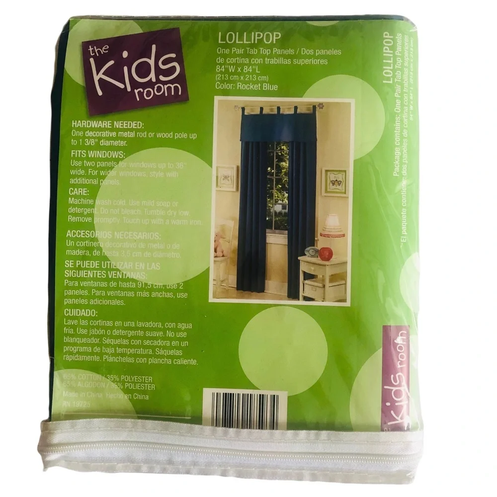 Kids Room One Pair Tab Top Rocket Blue Curtains 84”W  84”L